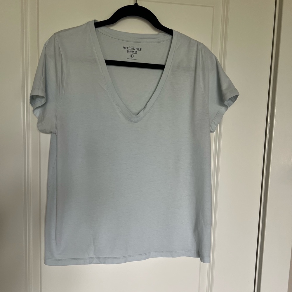 JCREW Blue Mercantile Broken-in V-Neck Tee SZ L